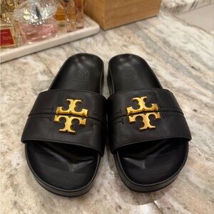 Black Slides with Gold Logo